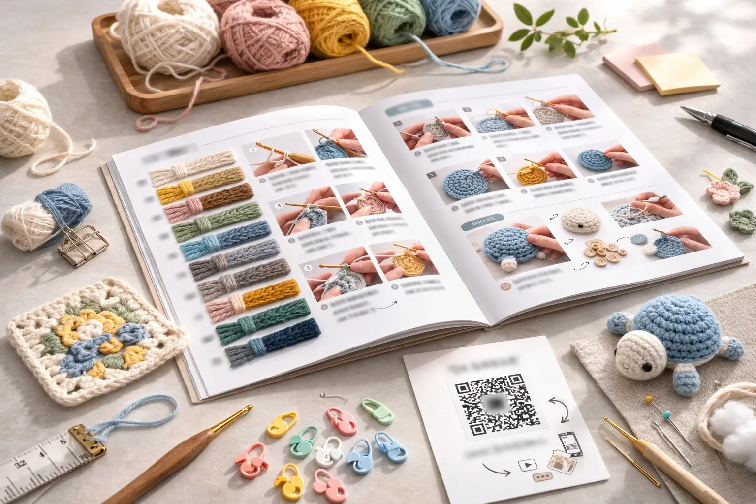crochet kit instruction system booklet QR code tutorial and multi language format