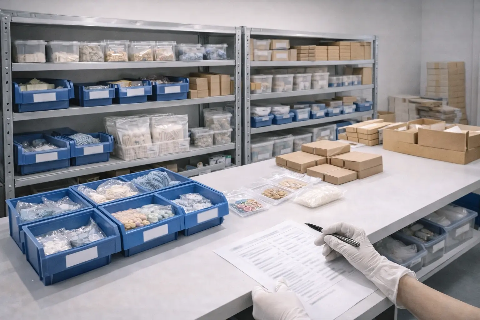 Clean kitting and assembly workstation for DIY crochet kits