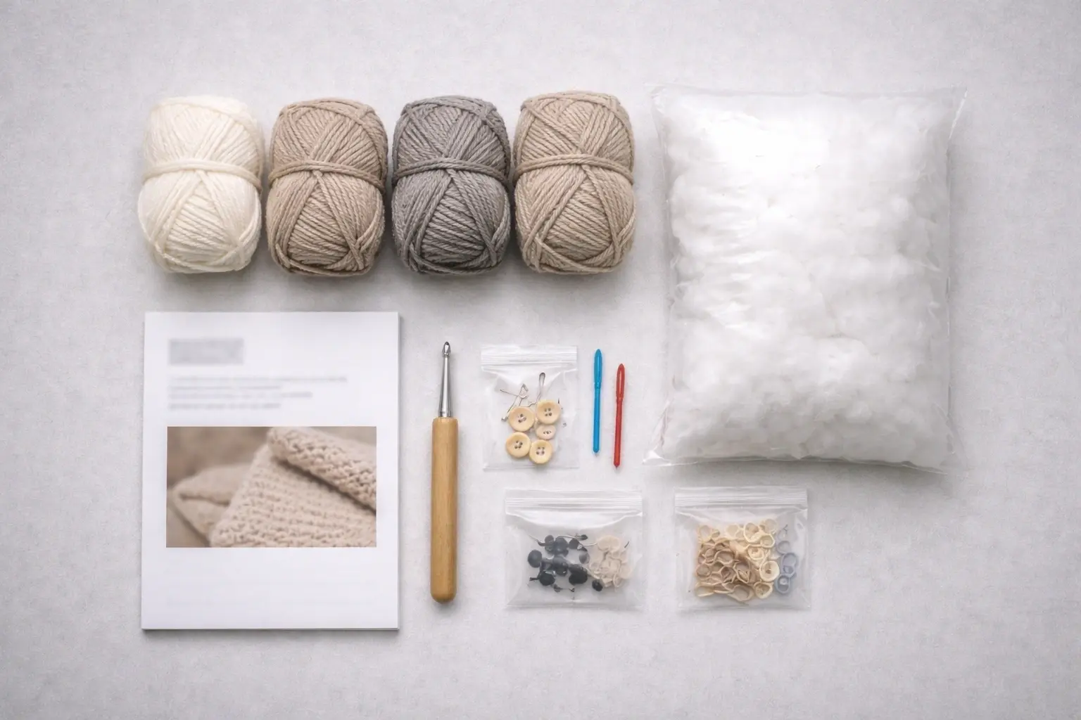 Crochet kit materials organization and BOM planning layout