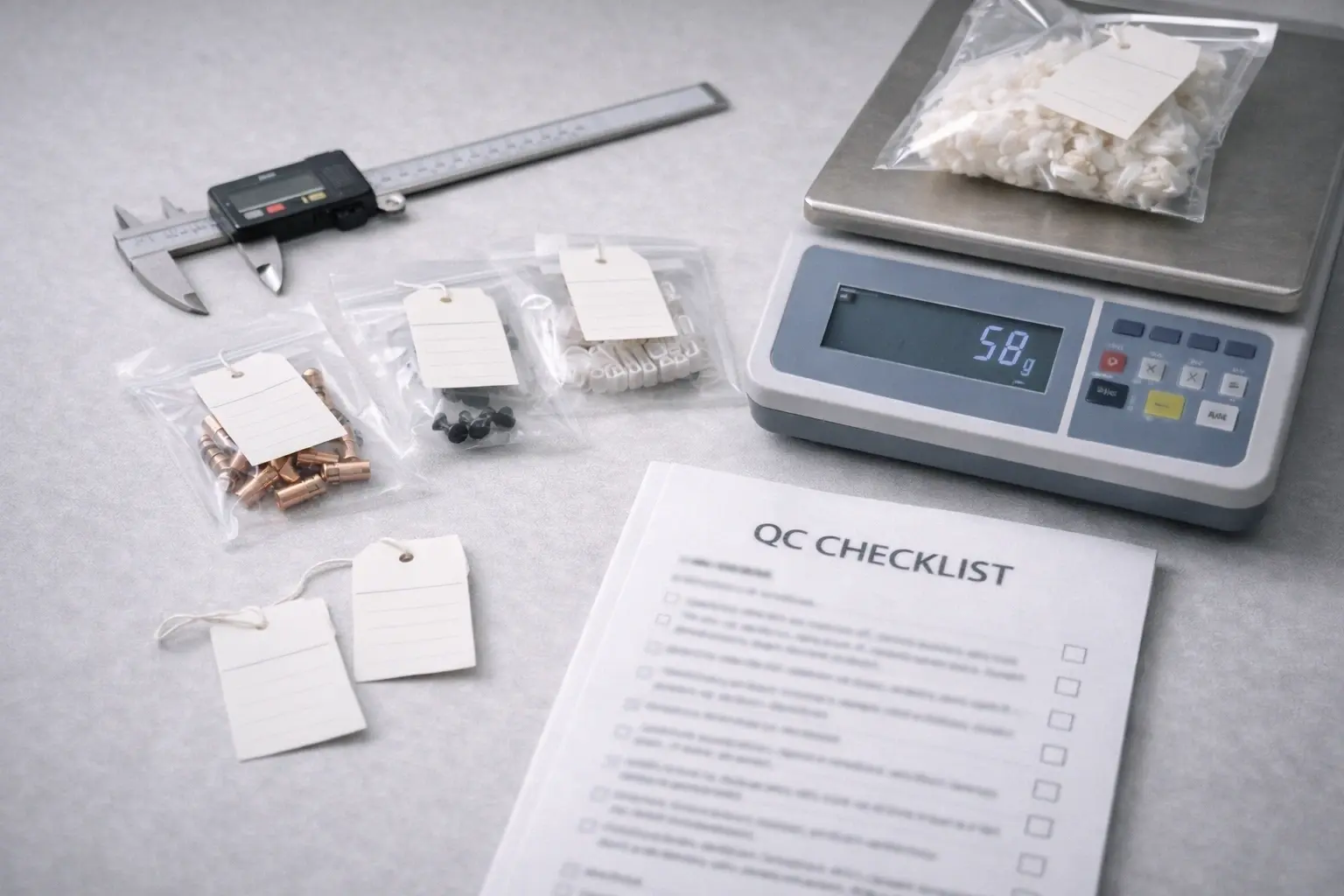 Incoming inspection tools and quality control station for crochet kit production