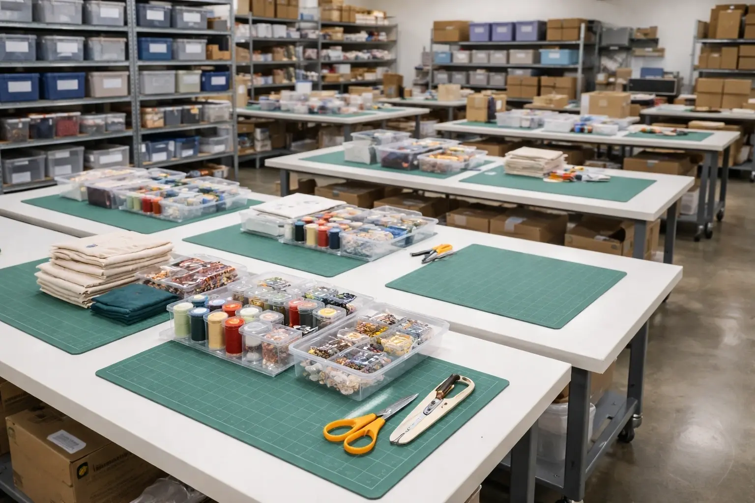 Base capacity standardized production area for crochet kit manufacturing