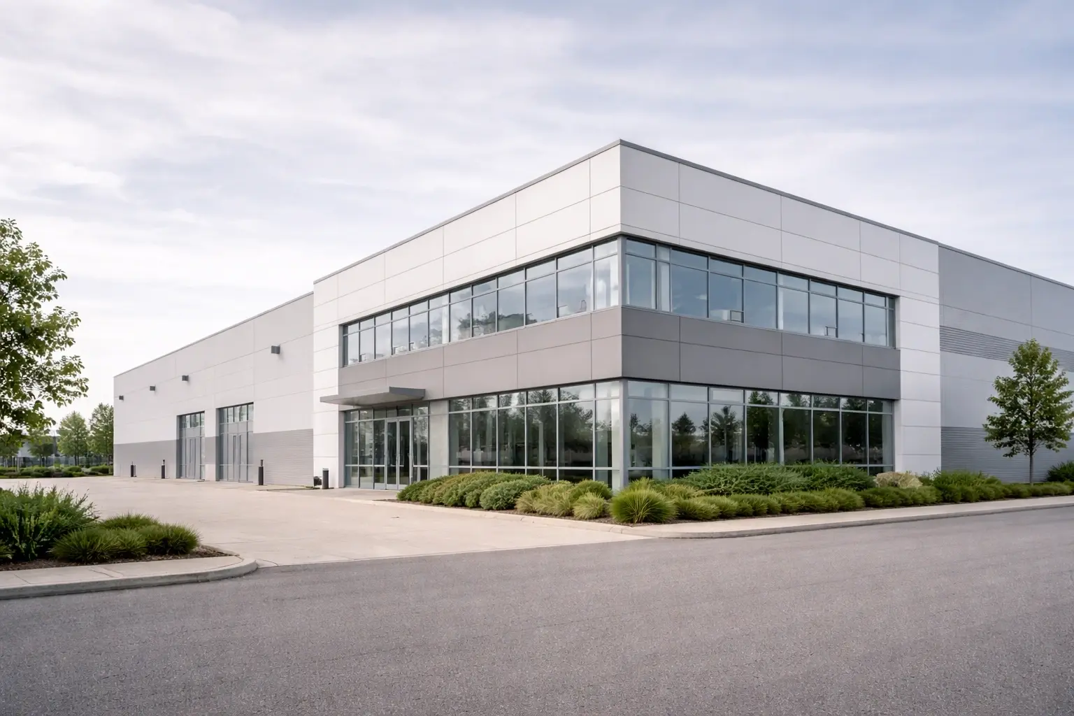 Modern manufacturing facility exterior