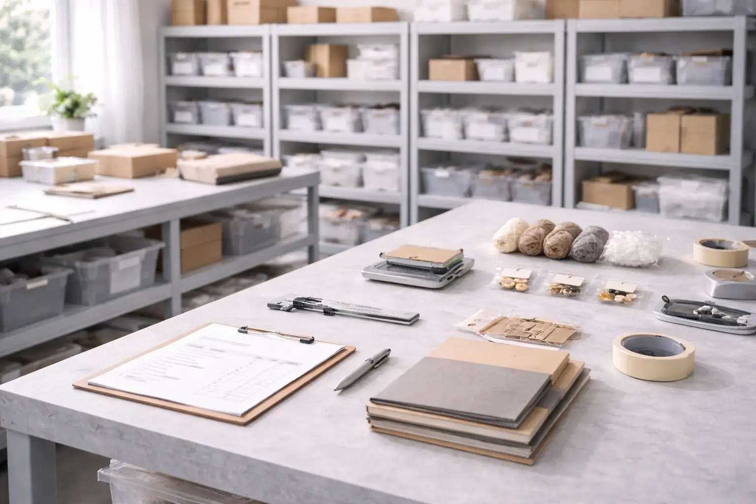 Compliance documentation and inspection tools on professional desk