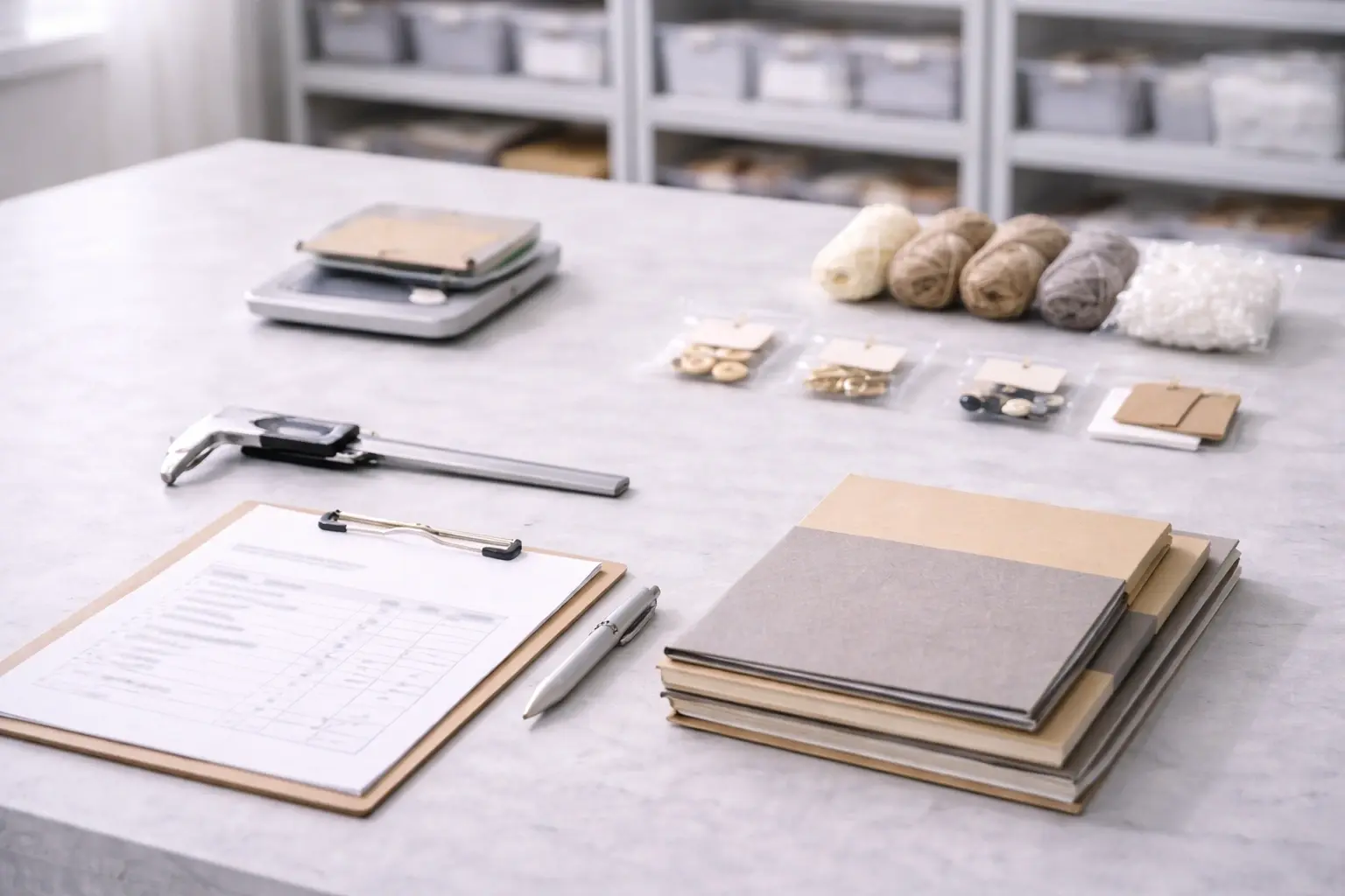 Testing desk with compliance documentation