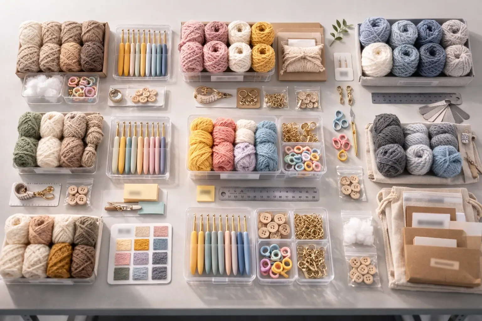 Reusable crochet kit components organized for cross-program standardization