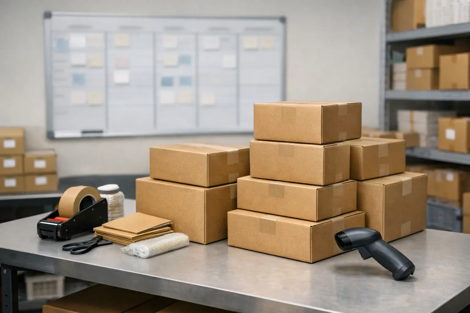 Shipment preparation workflow showing organized dispatch planning and ready-to-ship boxes for predictable lead times