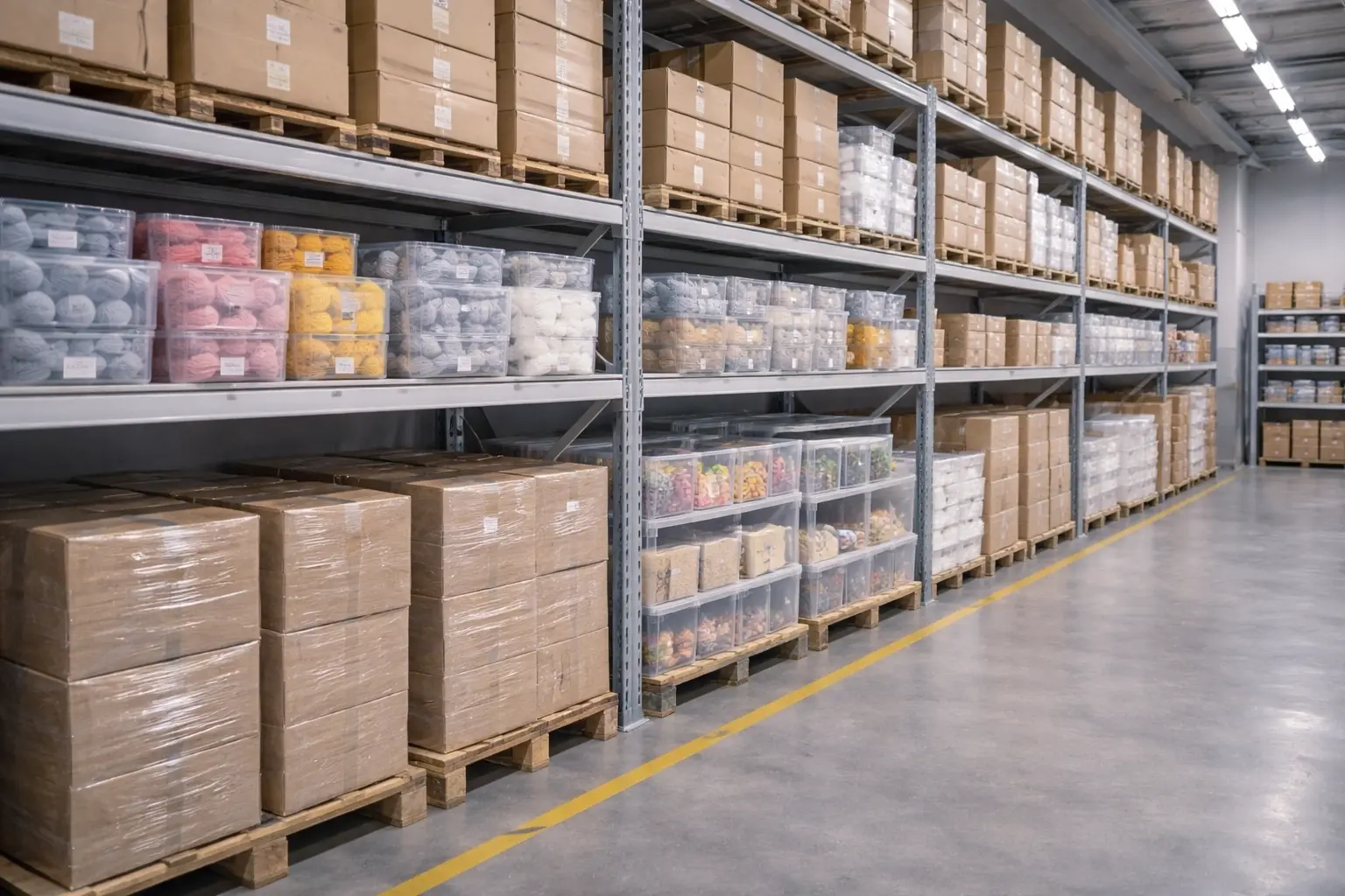 Warehouse and purchasing scene showing consolidated procurement for standardized kit components