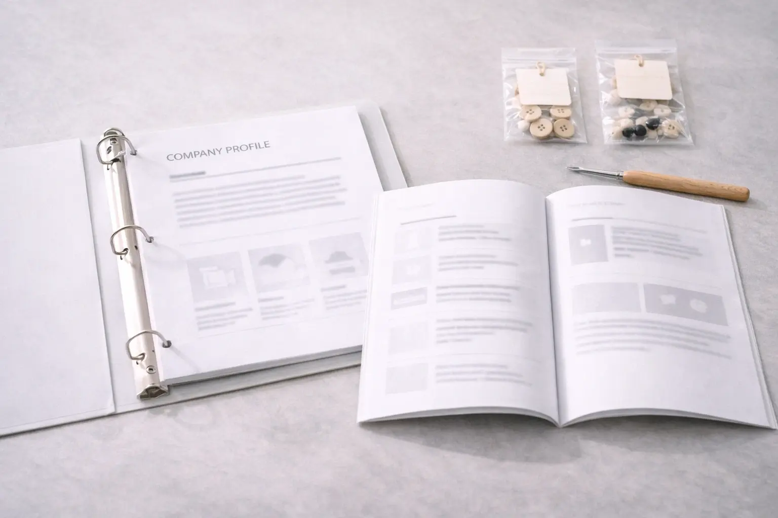 Company profile binder and crochet kit sample booklet preview