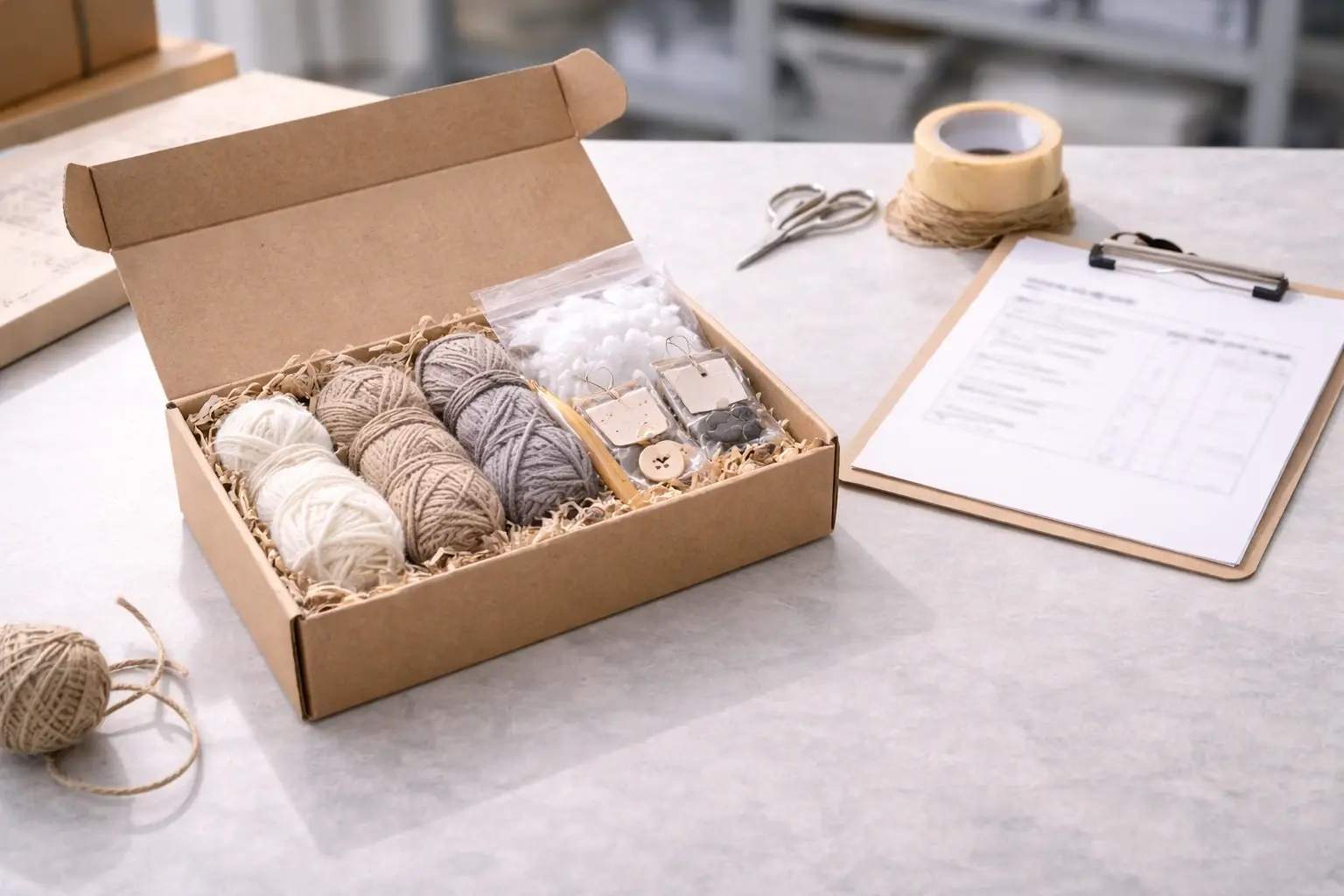 Sample crochet kit packaging ready for shipment