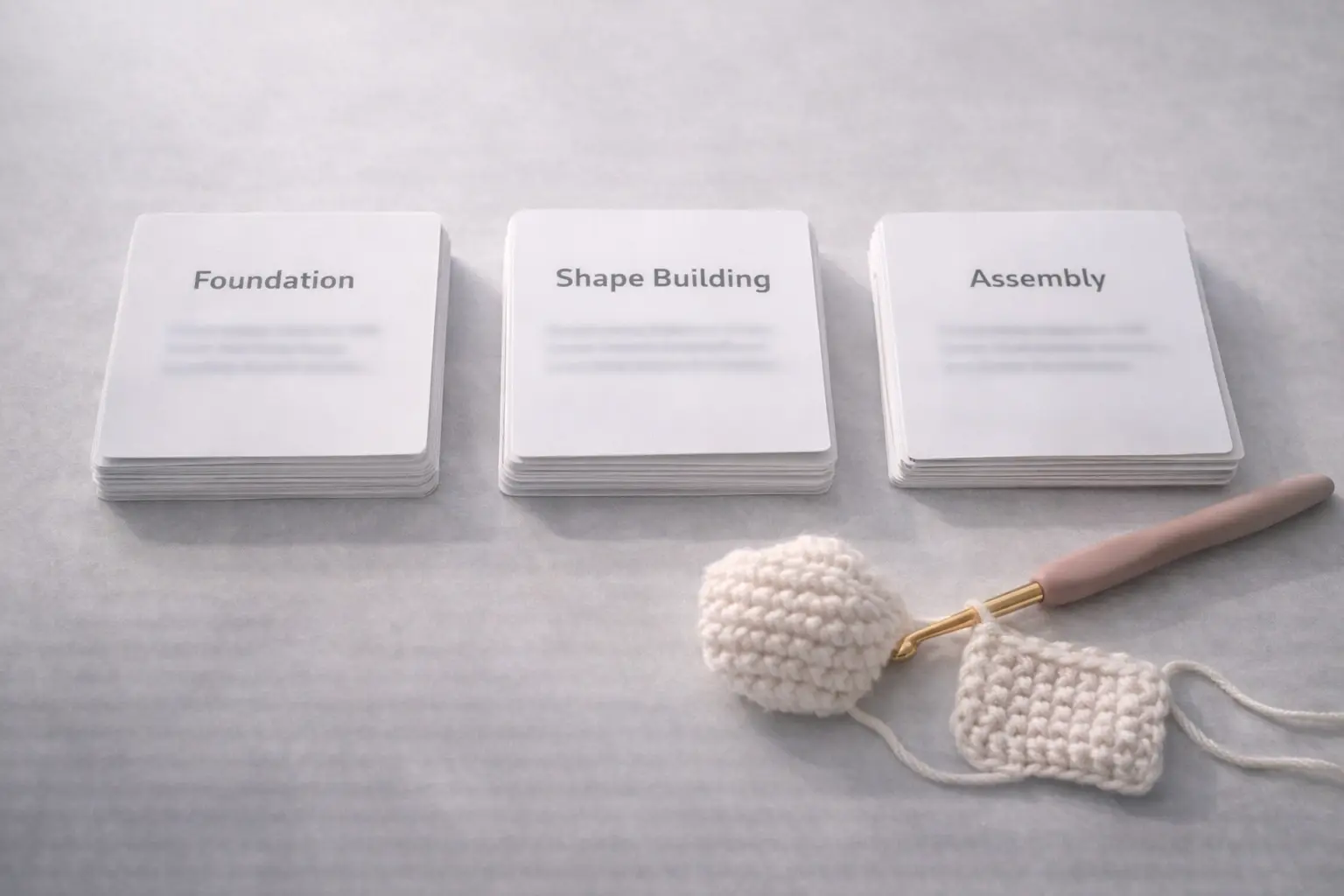 modular crochet instruction architecture with grouped reusable tutorial components