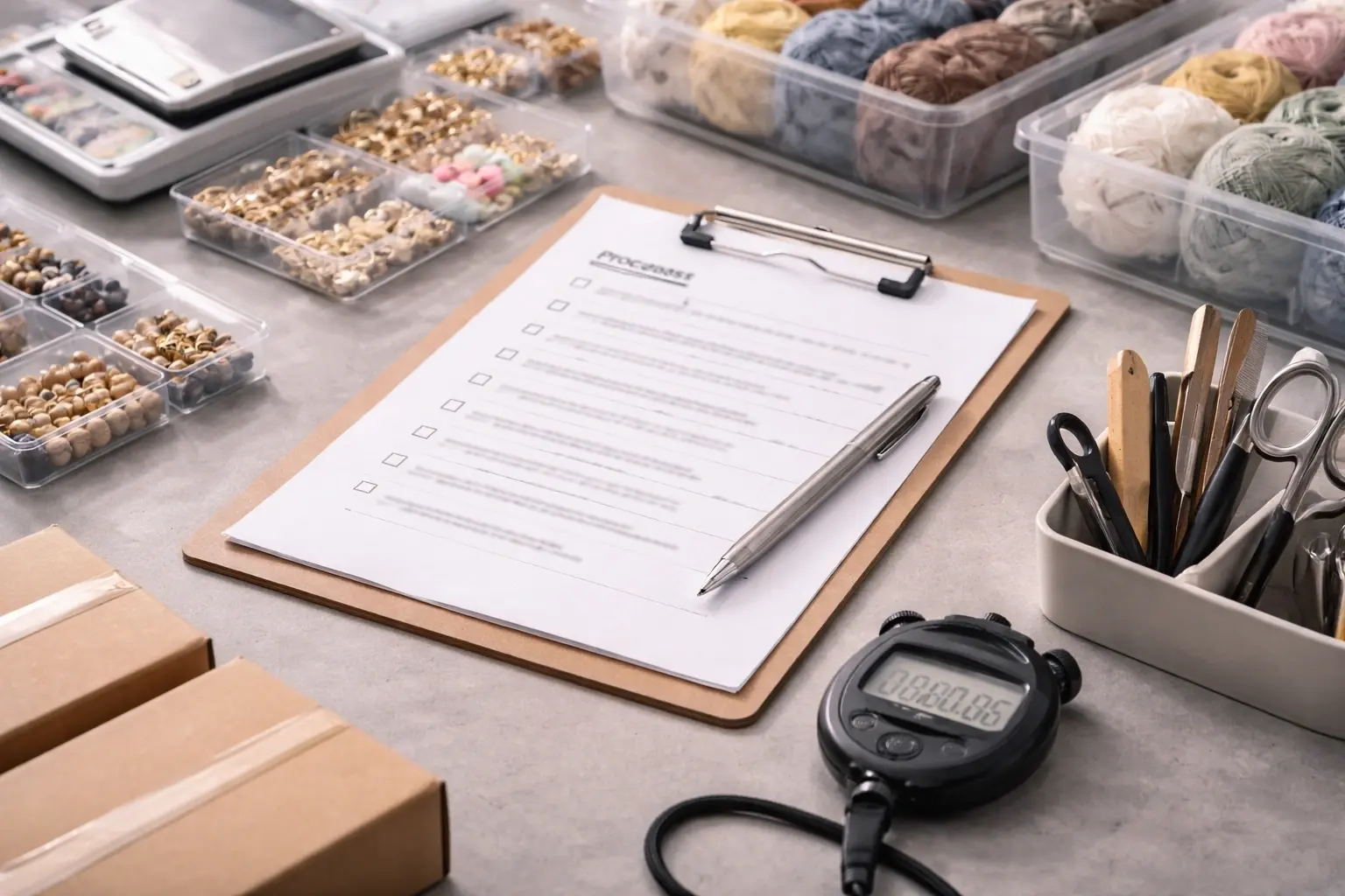 manufacturing SOP and process control workstation for crochet kit assembly