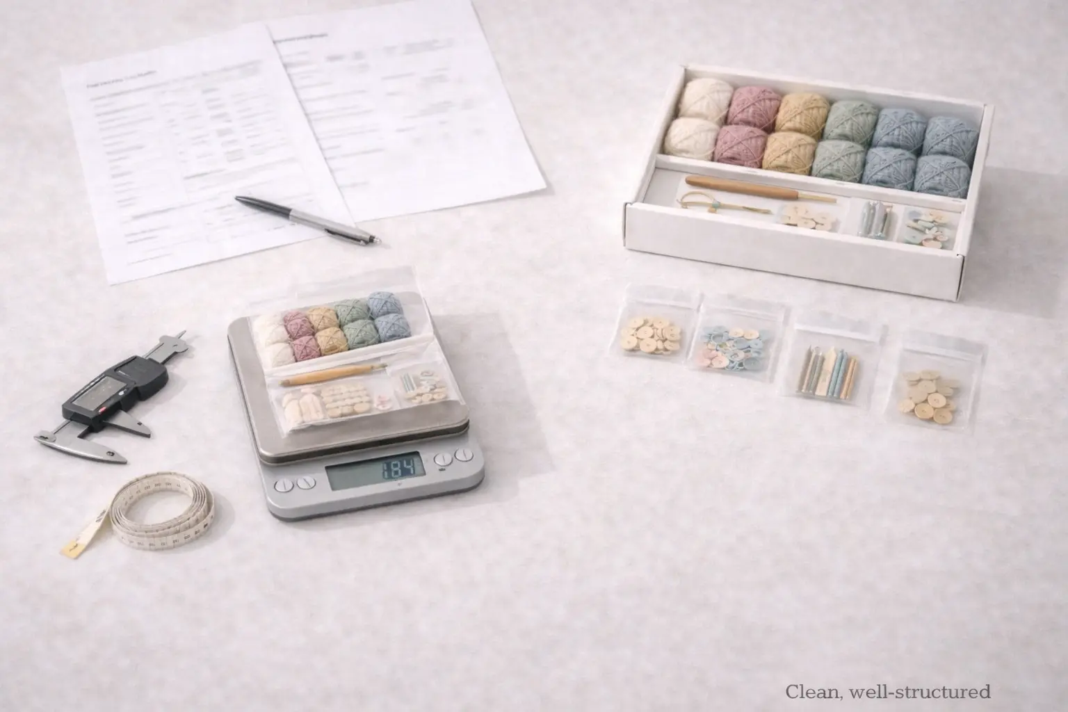 Quality inspection tools and documentation used in ODM crochet kit development