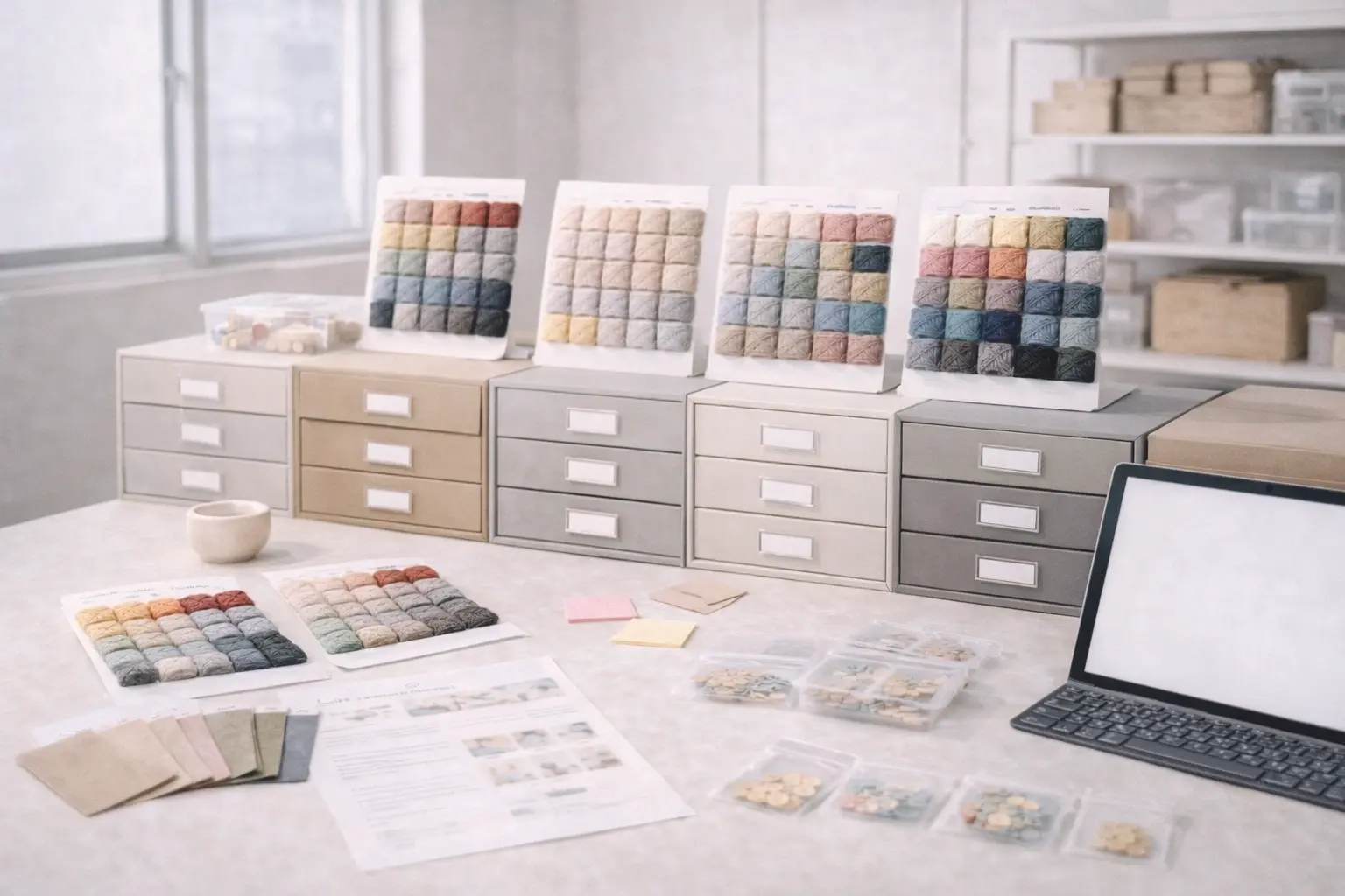 Yarn and accessory material library used for ODM crochet kit development