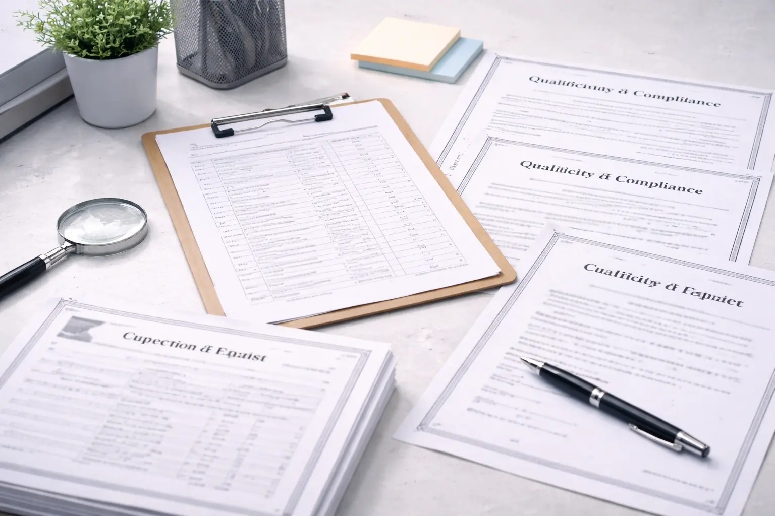 Compliance documents and quality control records with sensitive information obscured