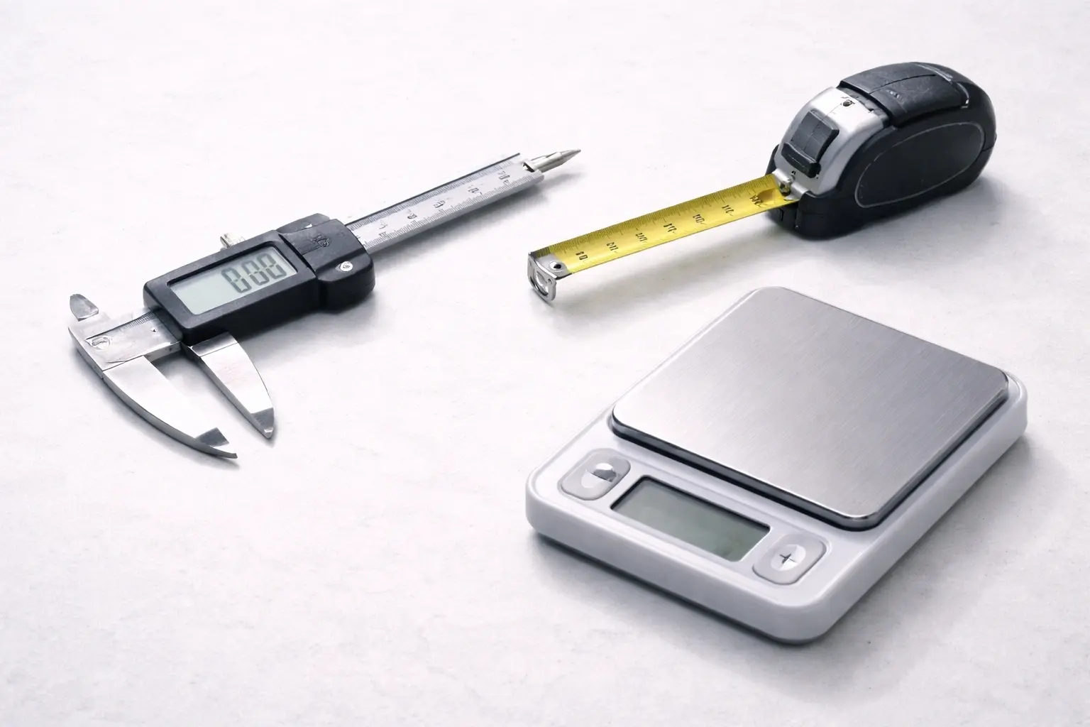 Inspection tools arranged neatly for crochet kit quality control