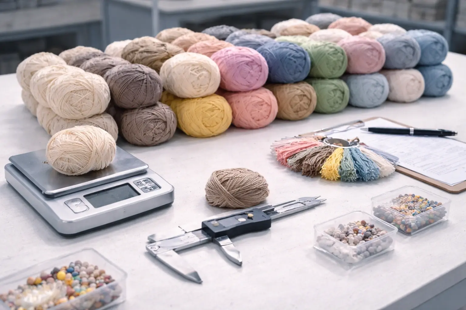 Incoming inspection of yarn and kit components in a clean quality control area