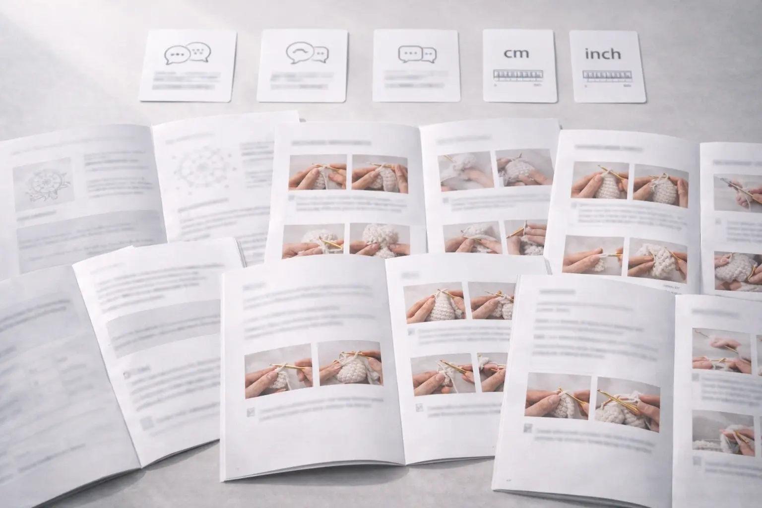 multilingual crochet instruction materials arranged for global language support and localization planning