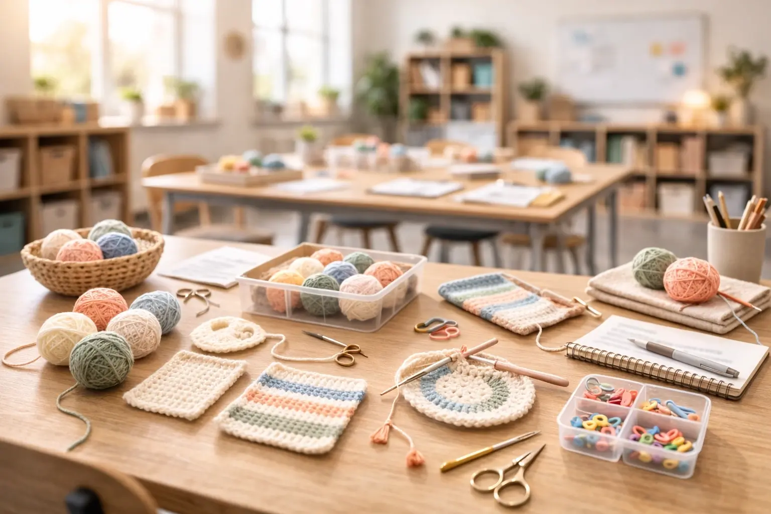 Educational crochet classroom background texture