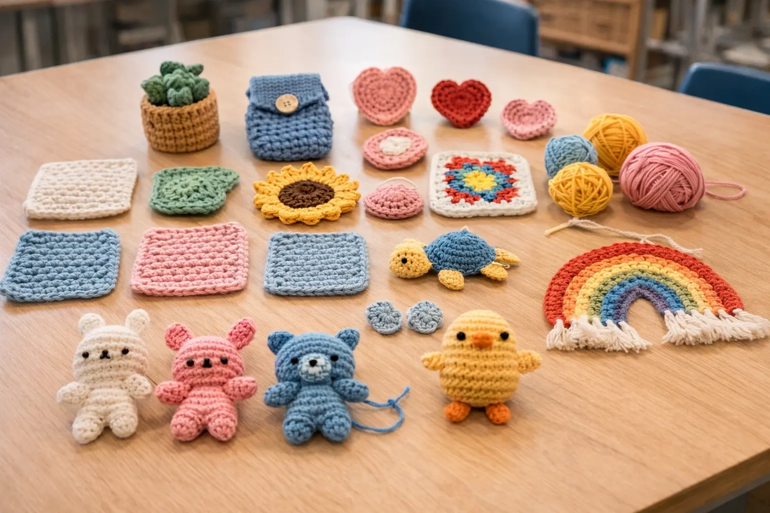 Educational crochet project results display board