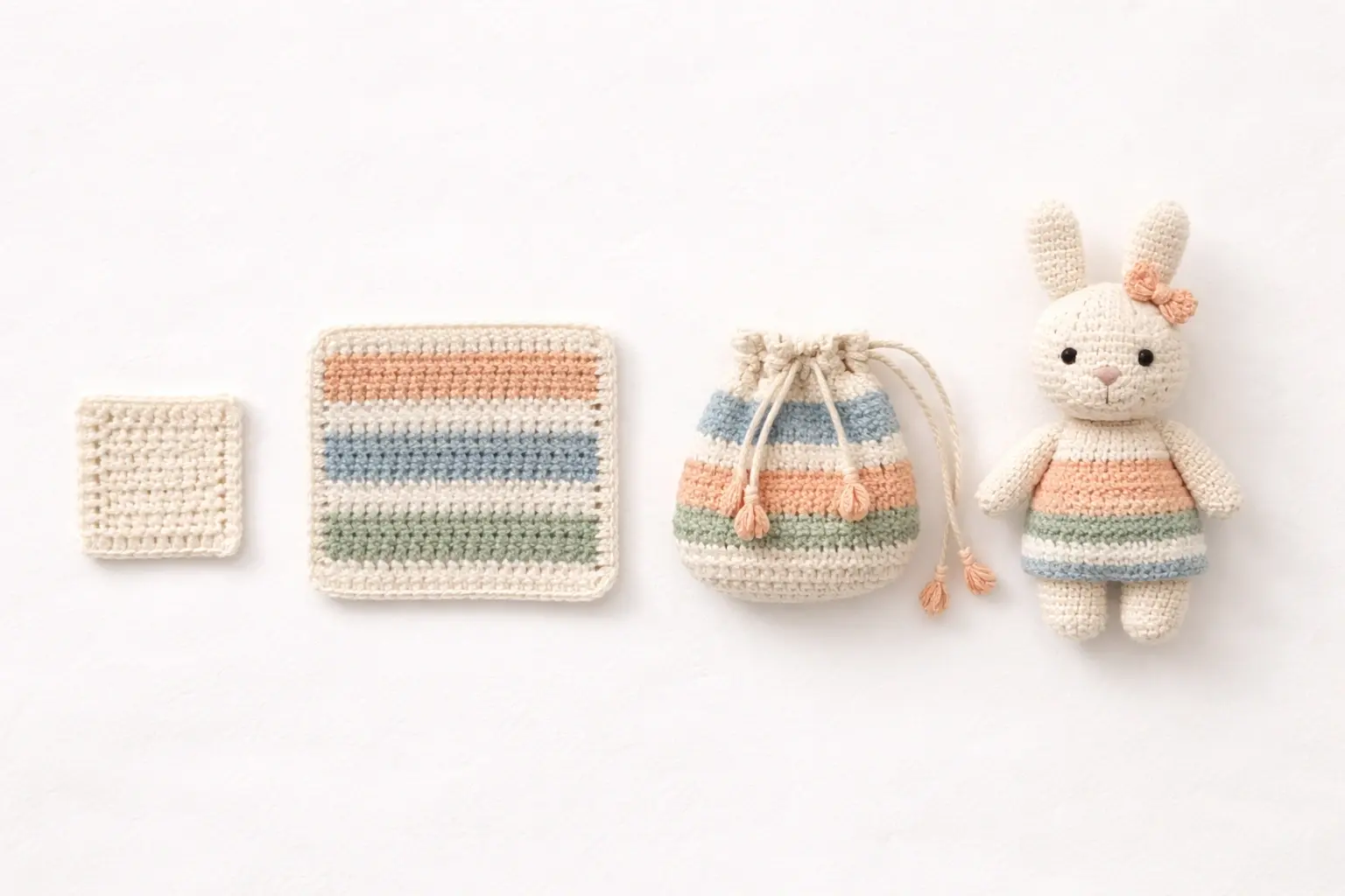 Educational crochet skill progression levels from beginner to advanced classroom projects