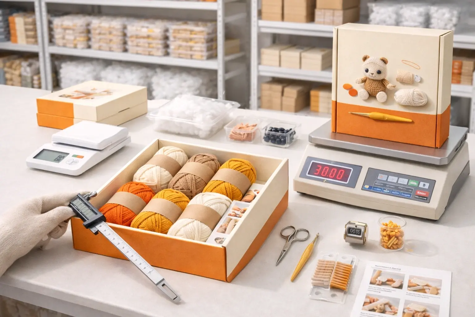 Crochet kit assembly and quality control workstation