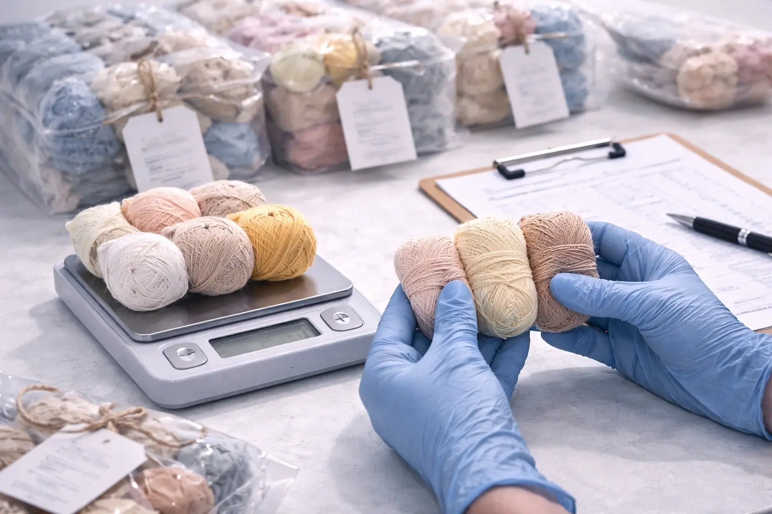 Incoming materials inspection with yarn, accessories, and packaging components