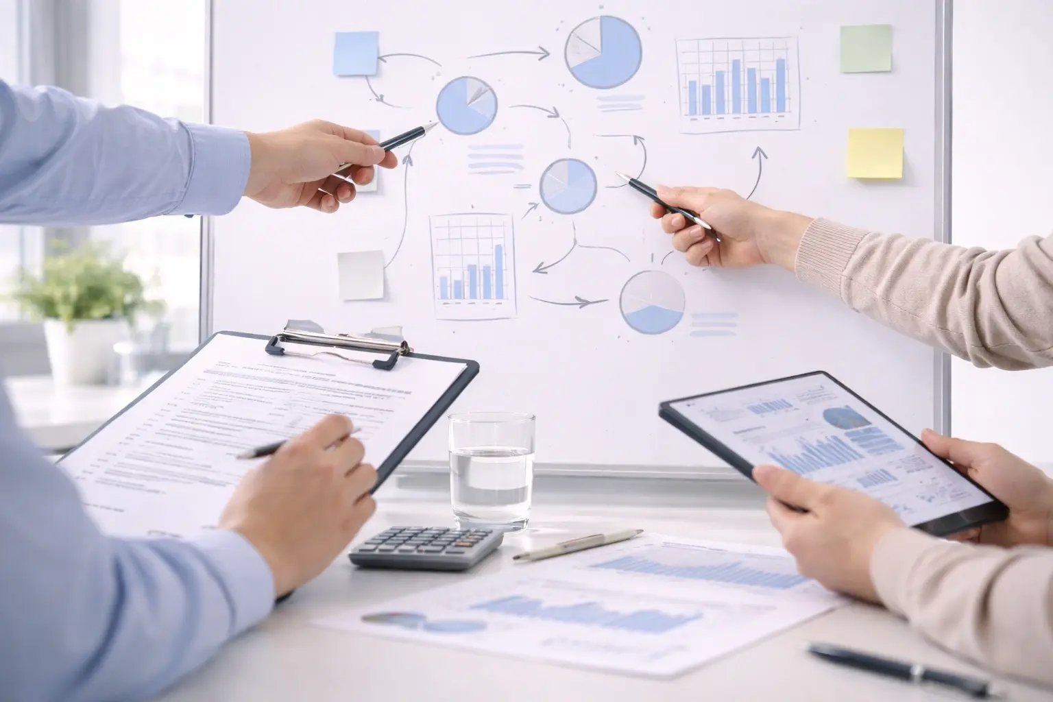 Quality team meeting reviewing inspection and testing workflow