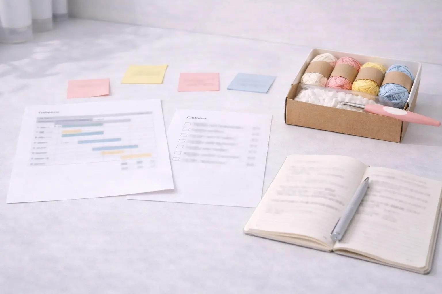 Licensed crochet kit project planning and launch timeline workspace