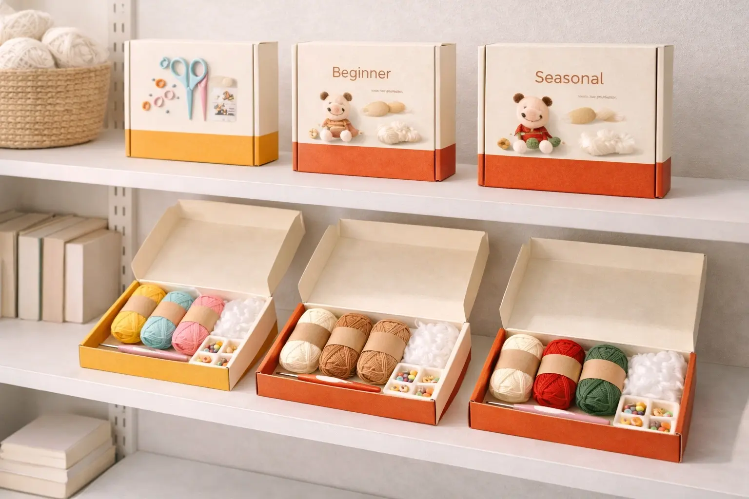 DIY crochet kits displayed in retail-ready applications