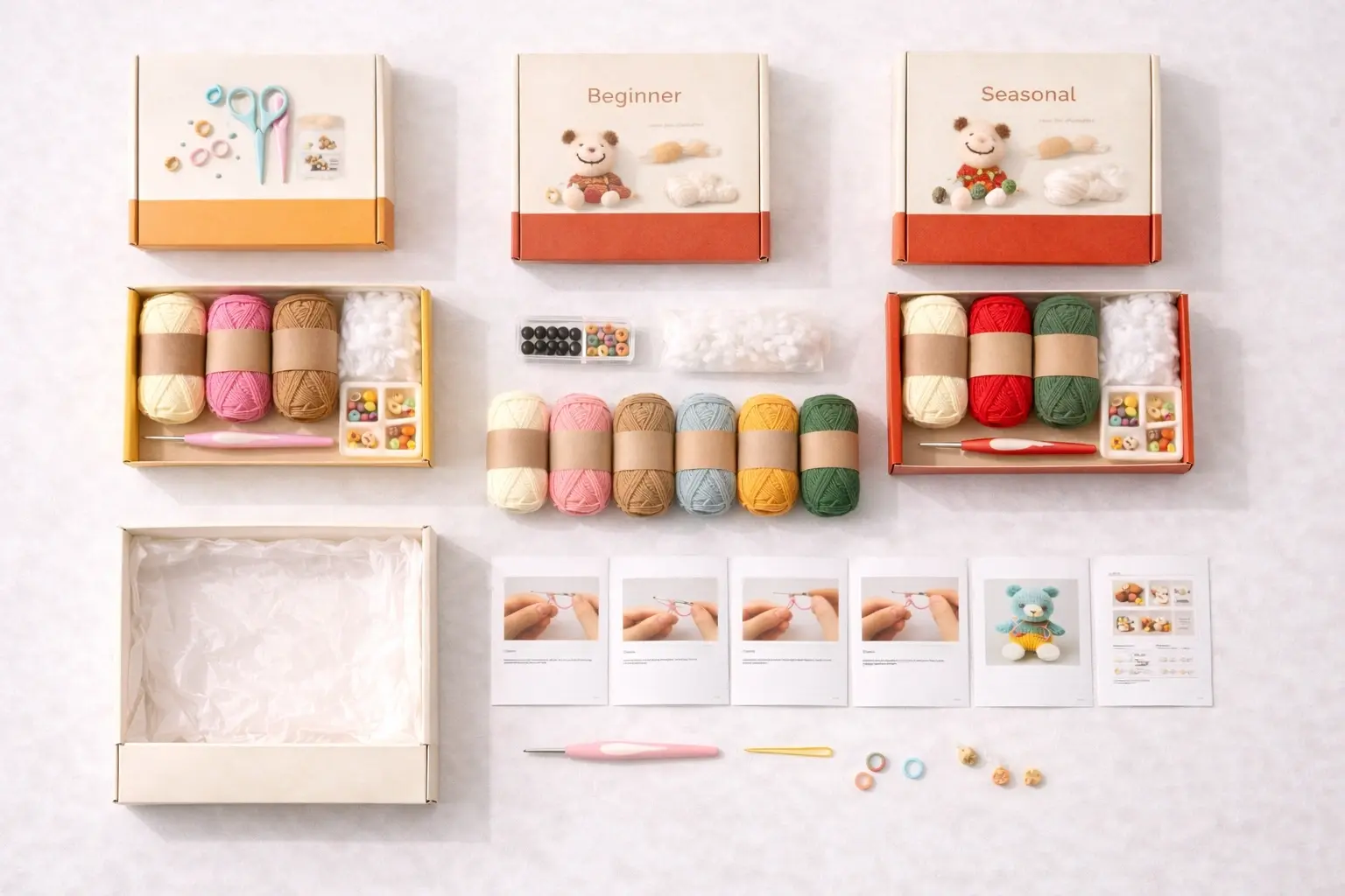 DIY crochet kit system overview showing structured category planning