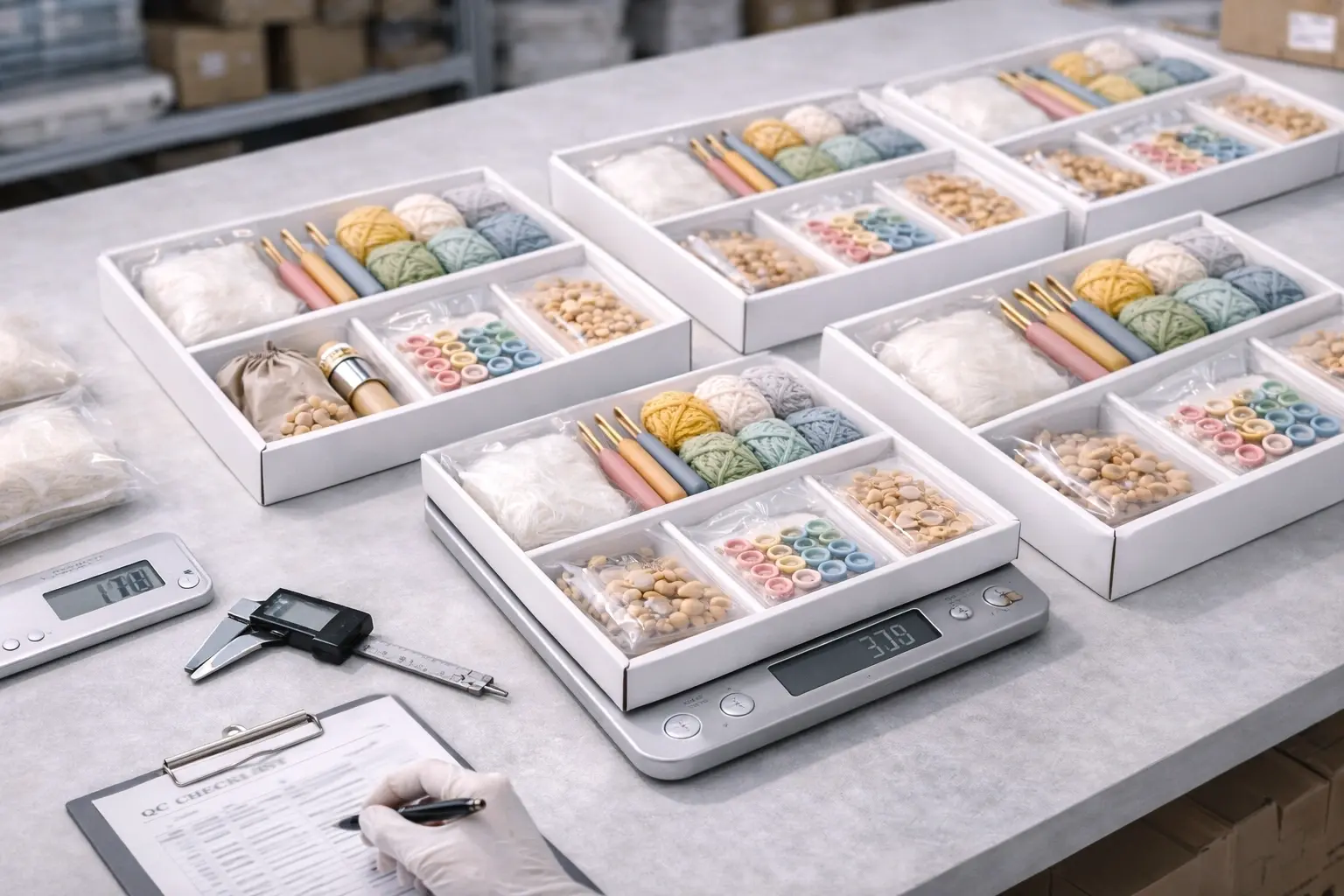 Scalable crochet kit manufacturing system with standardized assembly process