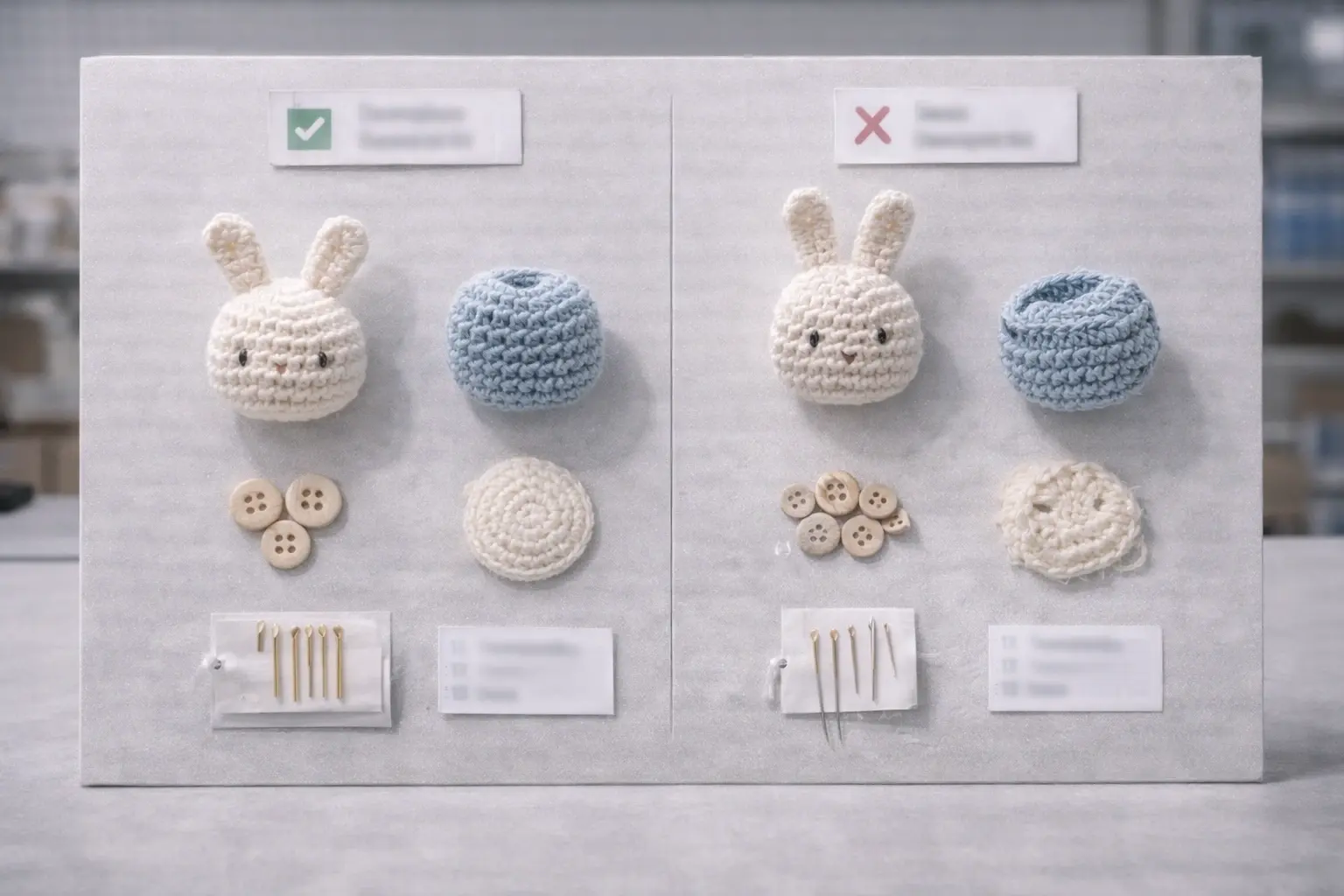 Standard comparison board for crochet kit quality control