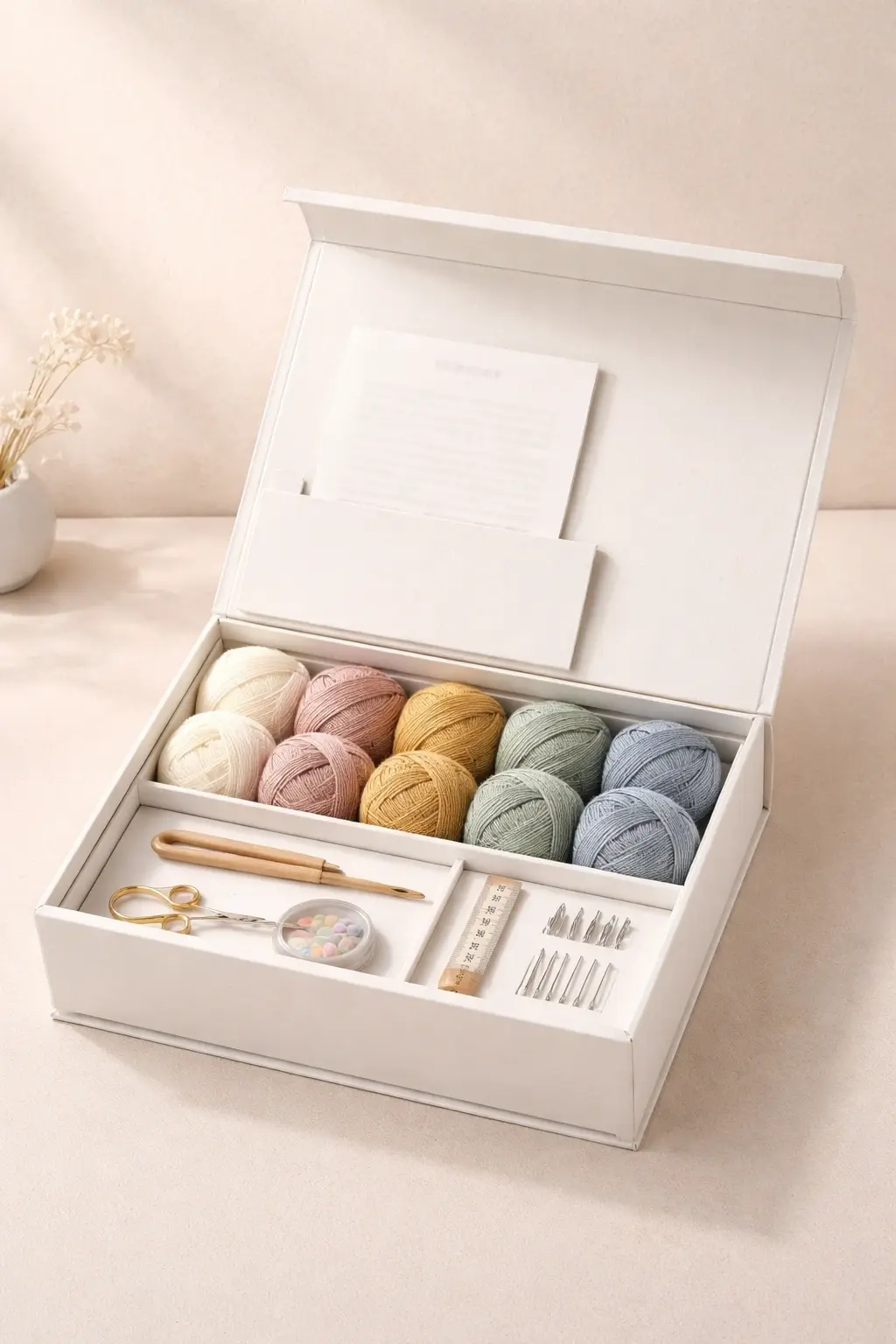 Private label crochet gift box packaging with premium inner tray layout
