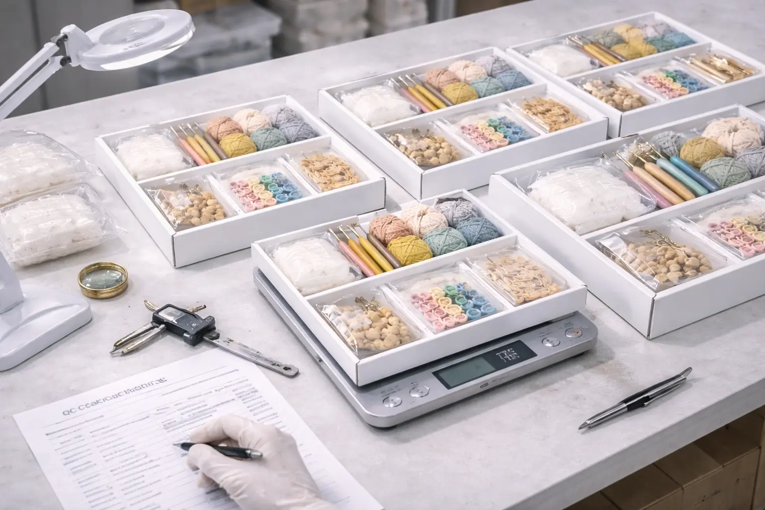 Crochet kit assembly and quality control table affecting production efficiency