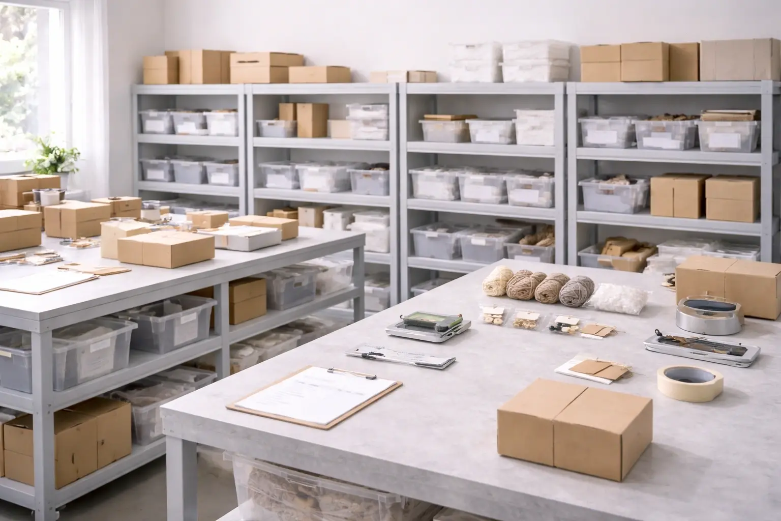 Clean and organized production environment for crochet kit manufacturing