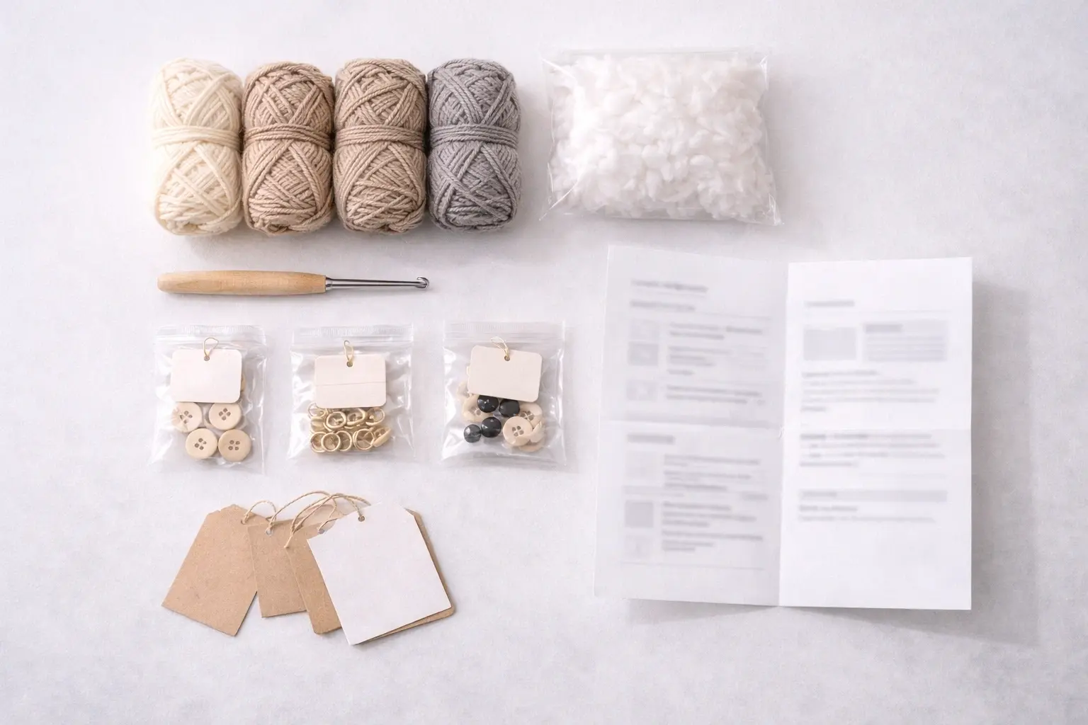 Complete crochet kit flat lay