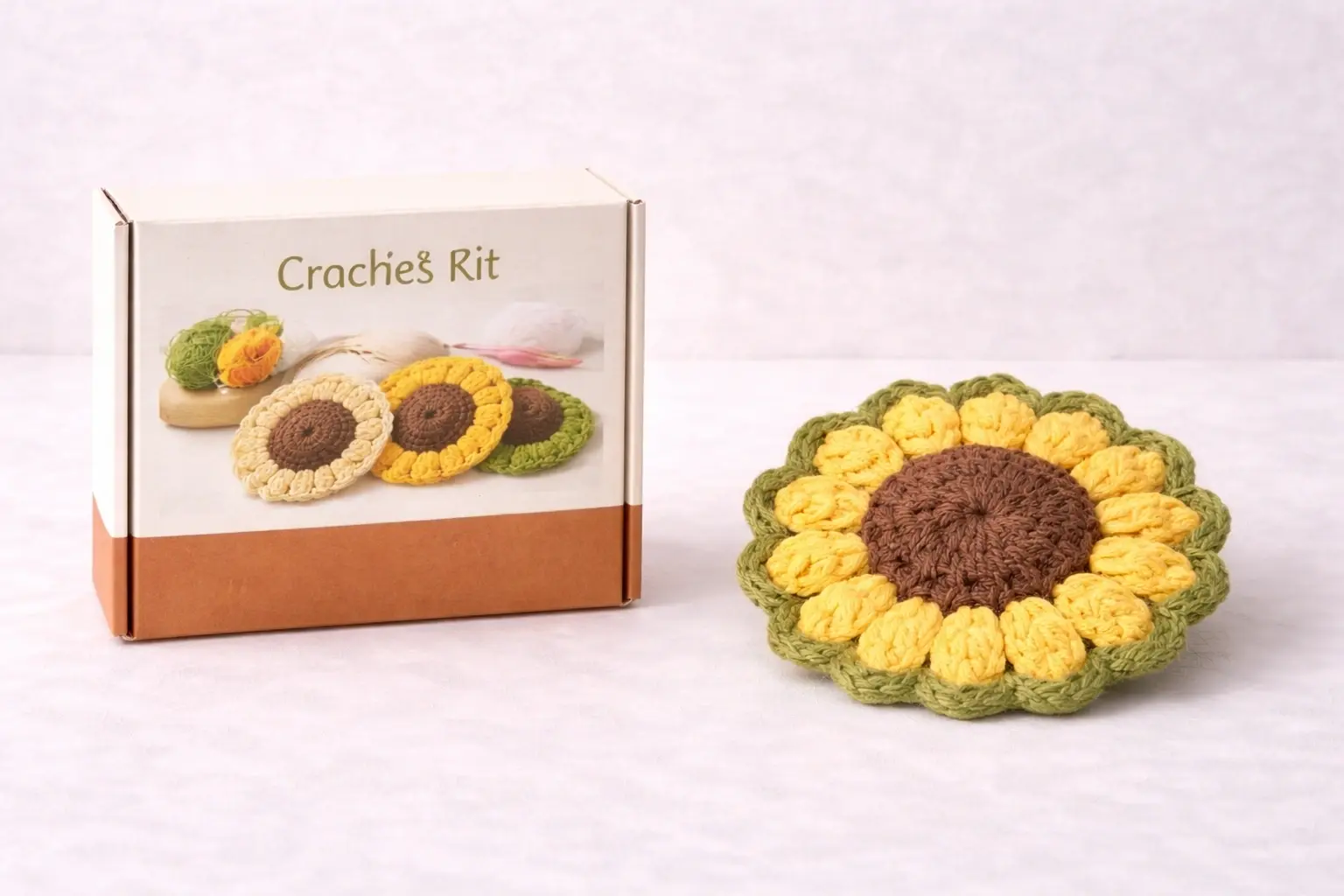 Beginner crochet coaster kit SKU for gift retail and entry-level programs