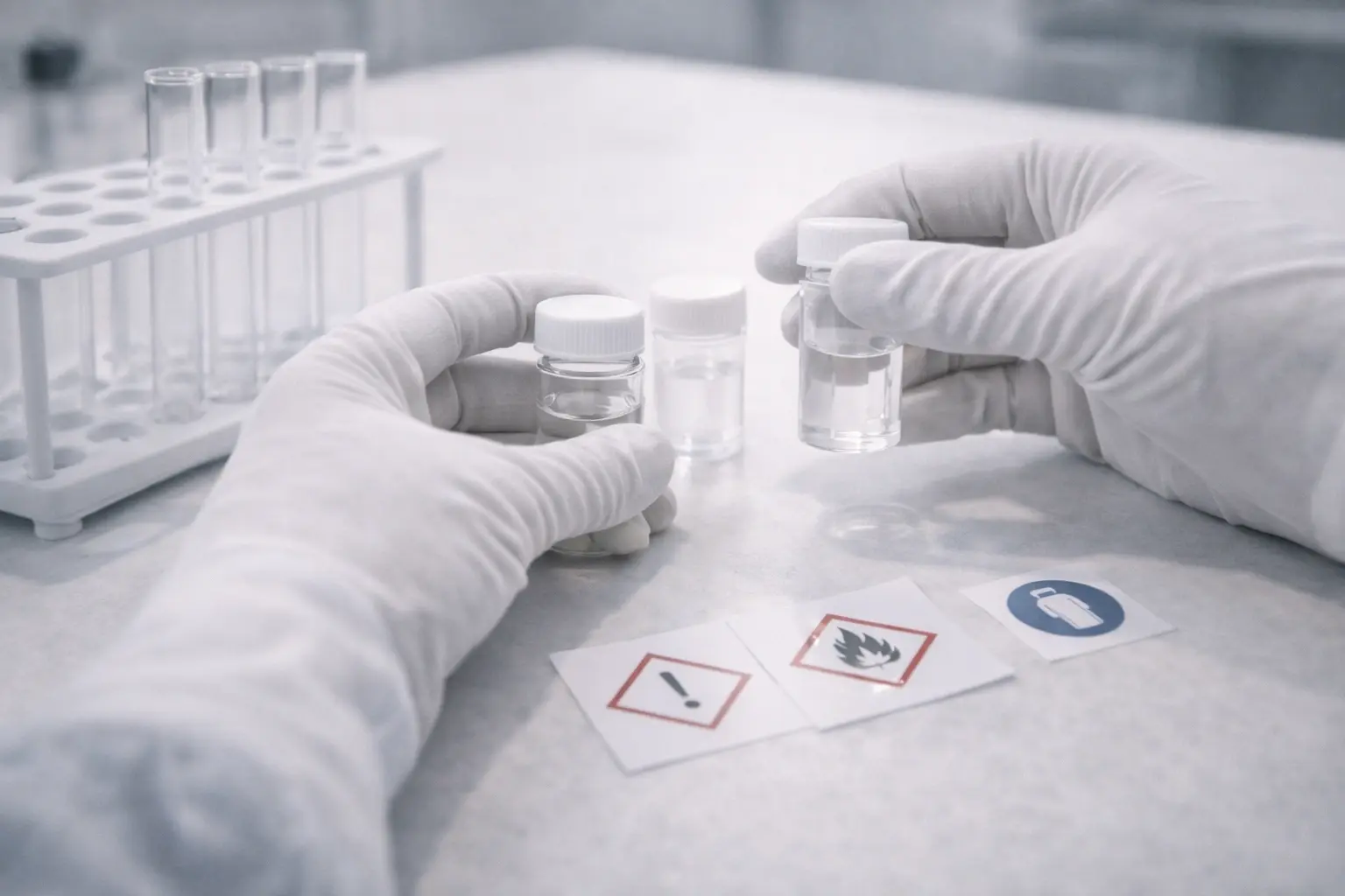 Chemical safety testing themed image with compliant materials and lab tools