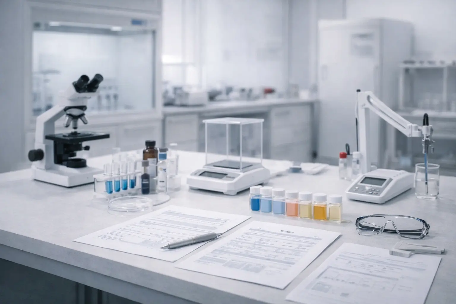 Clean laboratory and testing environment with generic equipment and no readable labels